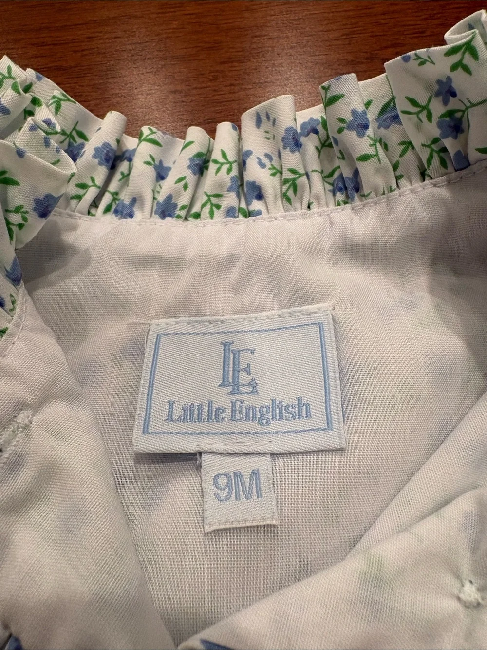 Little English White Romper with Blue & Green Floral Print